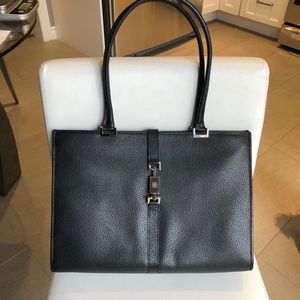 Vintage Gucci Jackie Leather Square Black Tote